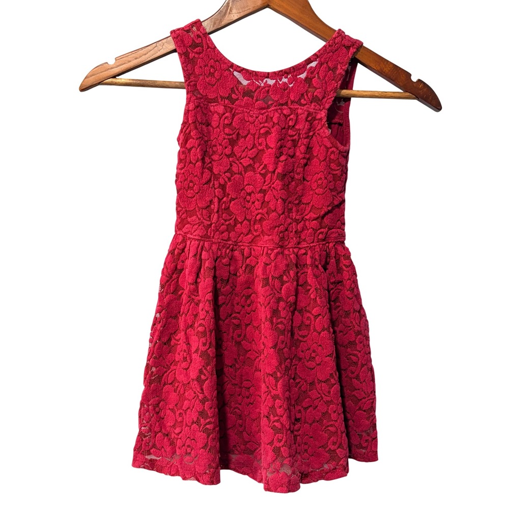 Abercrombie Kids Girls Red Floral Lace Sleeveless Fit & Flare Dress Size 3/4